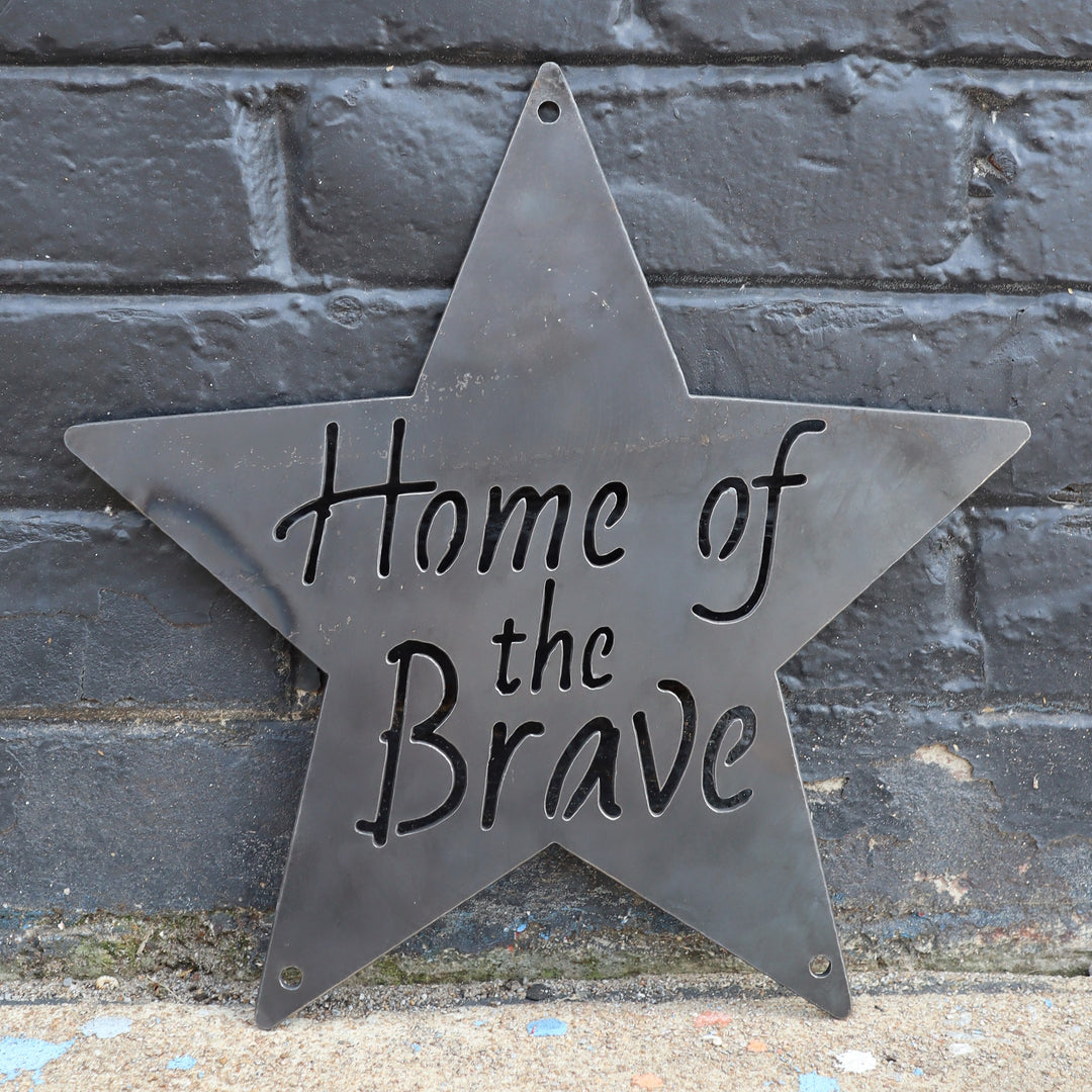Home of the Brave Metal Sign - Patriotic Star Wall Art - Fourth of July Decor