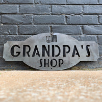 Thumbnail for Grandpa's Shop - Personalized American Flag Metal Shop Sign - Patriotic Man Cave Wall Art - Garage Decor