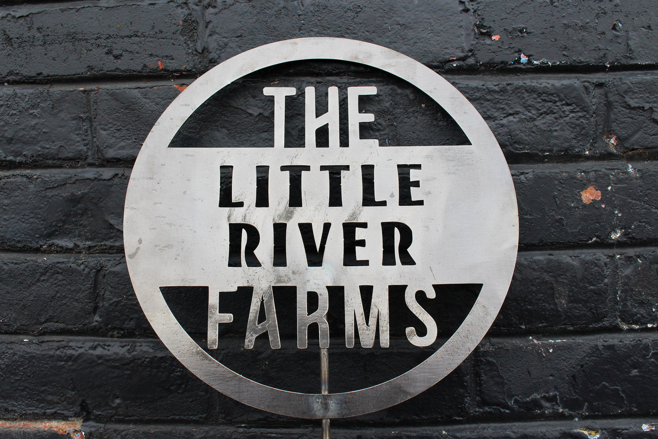 The Little River Farms Garden Stake -  Custom Metal Farm Name Garden Art - Personalized Homestead Sign - Modern Yard Decor
