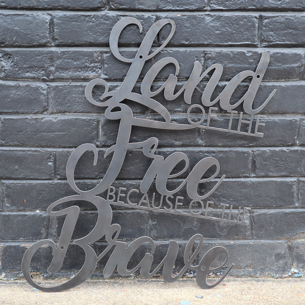 Land of the Free Because of the Brave Metal Sign - Patriotic Cursive Wall Art - Fourth of July Decor