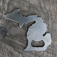 Thumbnail for Raw Steel Michigan State Bottle Opener - Rustic Home Decor - Unique Wedding Favor - Groomsmen Gift