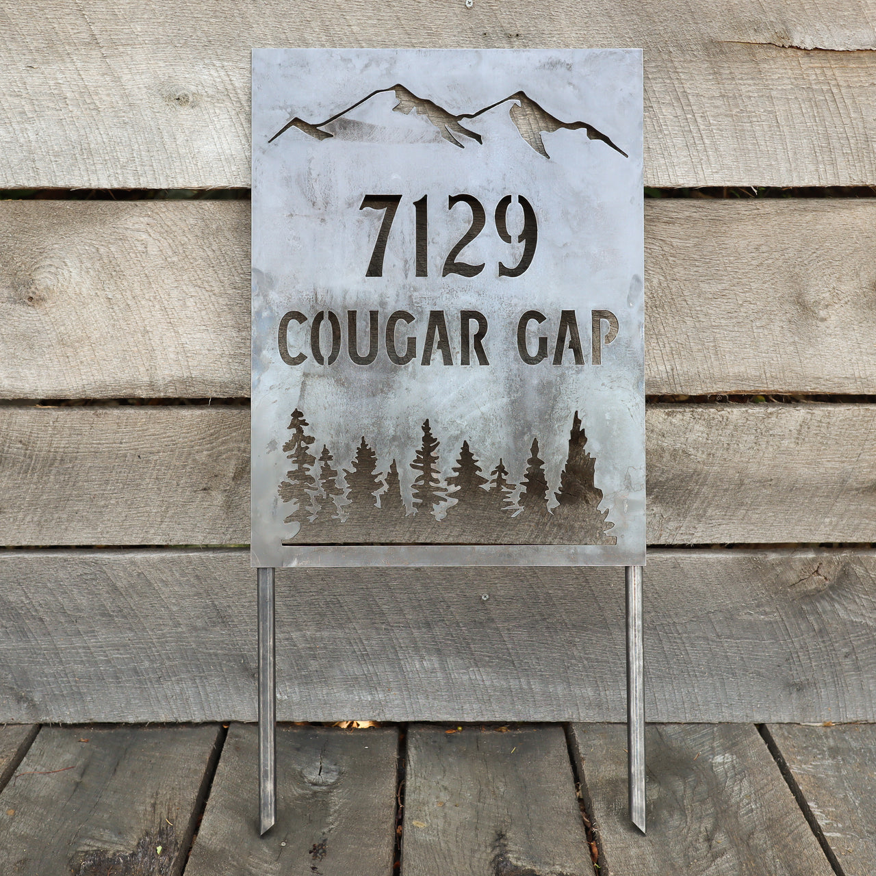Mountain Address Planter Sign - Personalized House Number with Stakes - Metal Front Yard Decor with Stakes