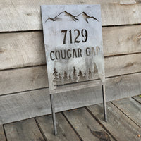Thumbnail for Mountain Address Planter Sign - Personalized House Number with Stakes - Metal Front Yard Decor with Stakes