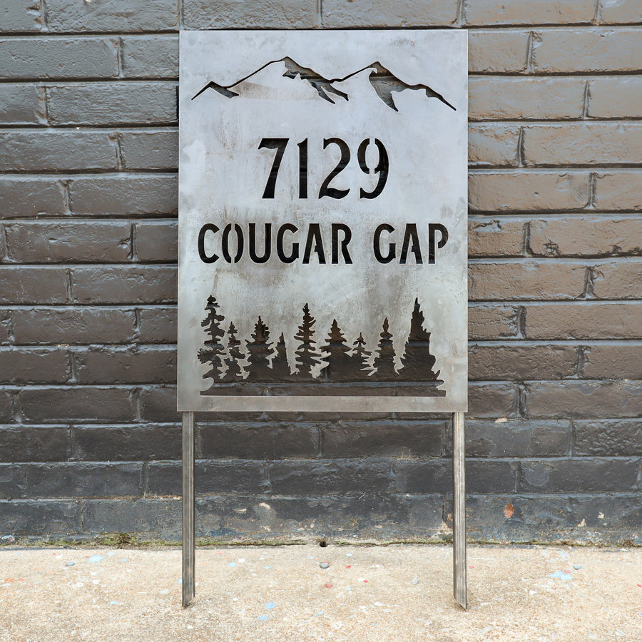 Mountain Address Planter Sign - Personalized House Number With Stakes 