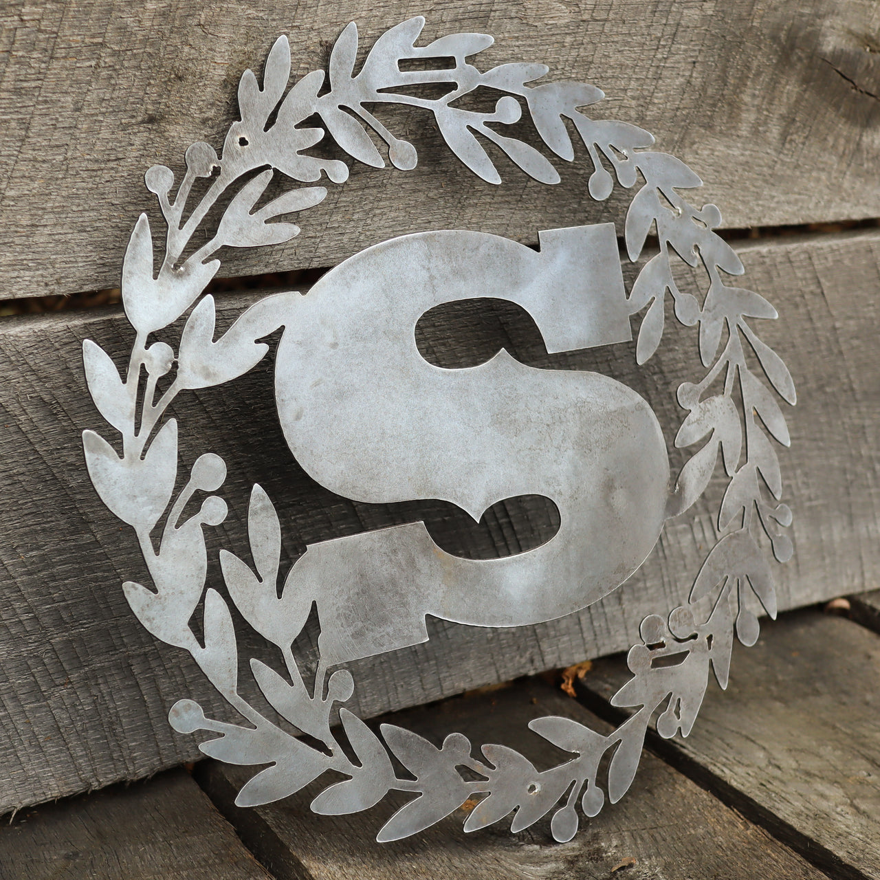 Custom Metal Monogram Holly Wreath - Initial Letter Front Door Hanger Decor