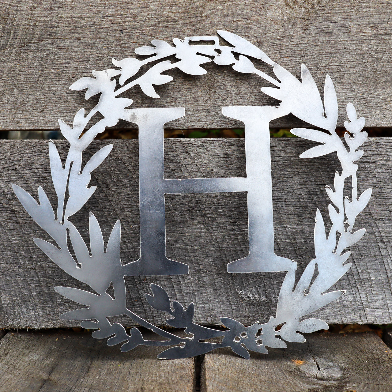 Wreath Monogram Letter Metal Sign