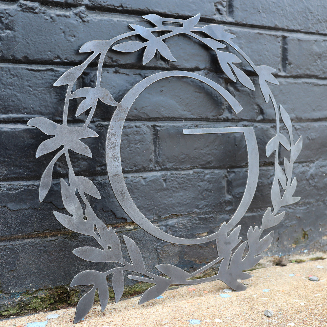 Custom Metal Monogram Retro Summer Wreath - Initial Letter Front Door Hanger Decor