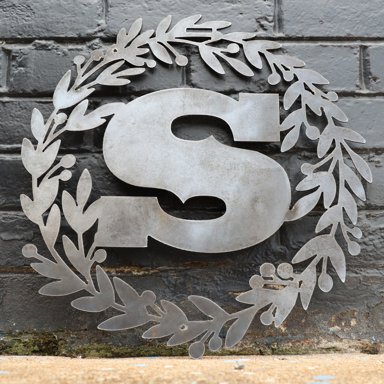 Custom Metal Monogram Holly Wreath - Initial Letter Front Door Hanger Decor