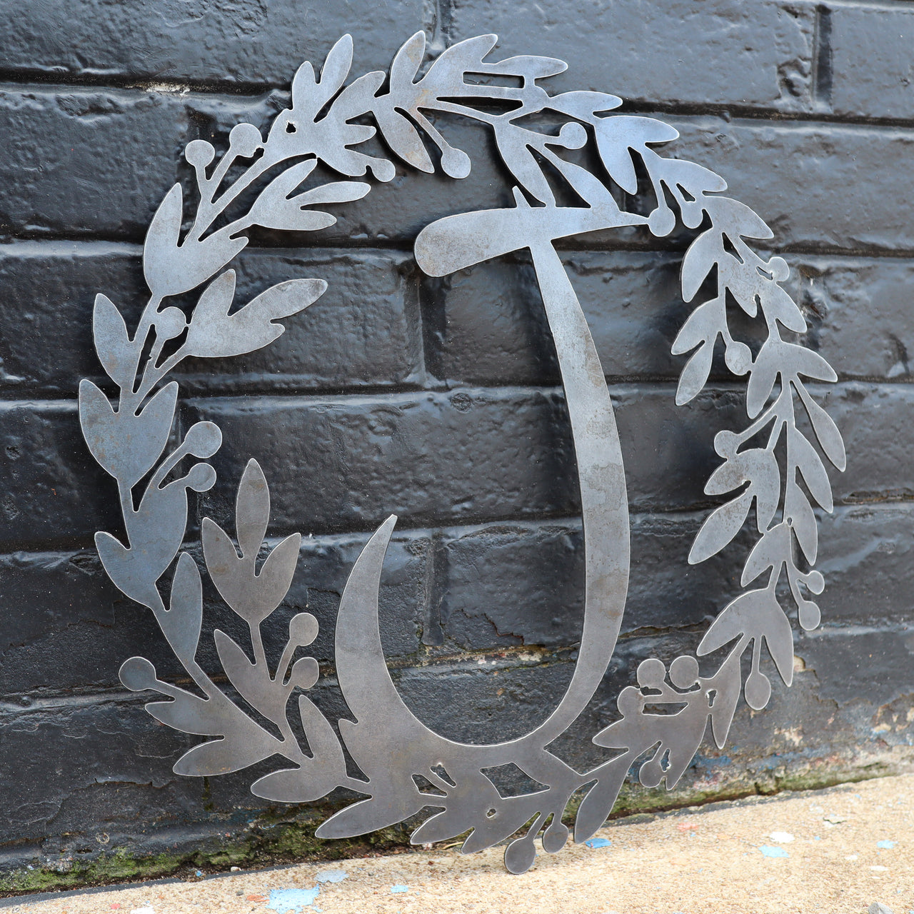 Custom Metal Monogram Berry Wreath - Initial Letter Front Door Hanger Decor