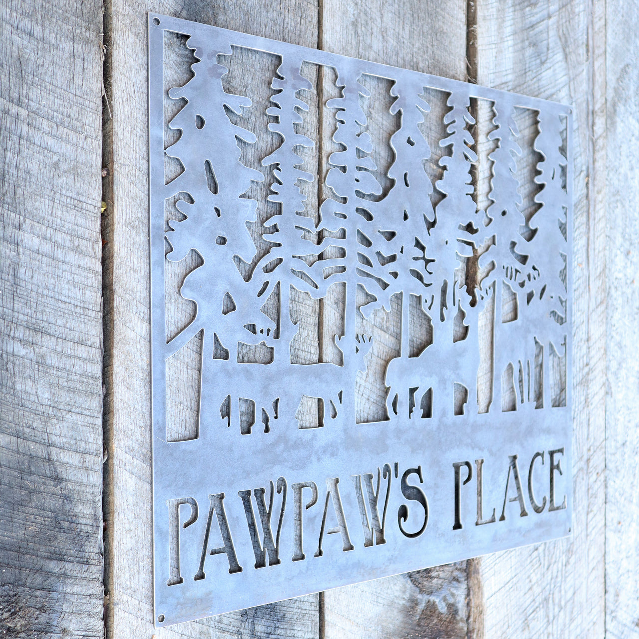 Personalized Modern Rustic Forest Metal Sign - Pawpaw's Place - Woods, Trees, Deer, Buck, Doe