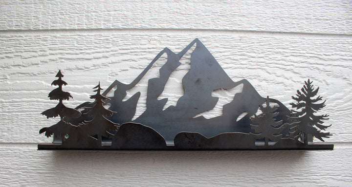 Floating Metal Shelf with Mountain and Trees