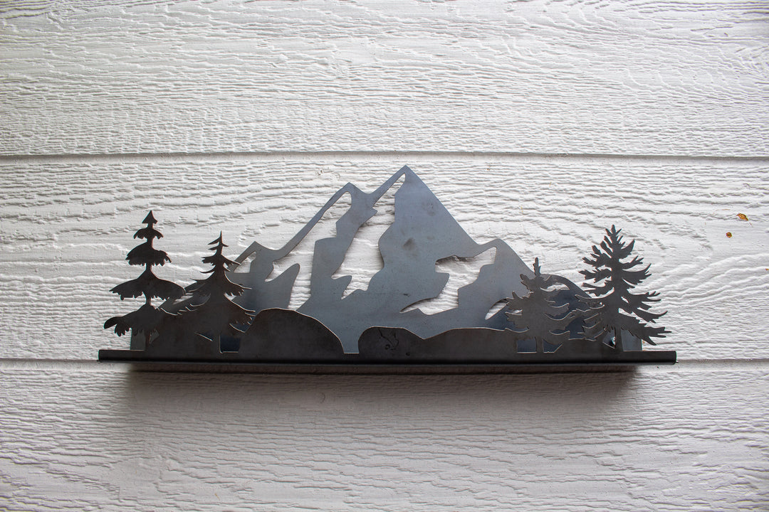 Floating Metal Shelf with Mountain and Trees