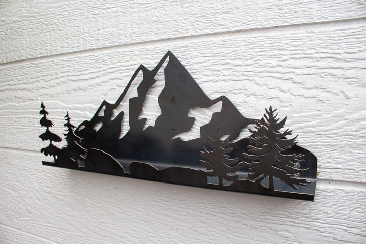Floating Metal Shelf with Mountain and Trees