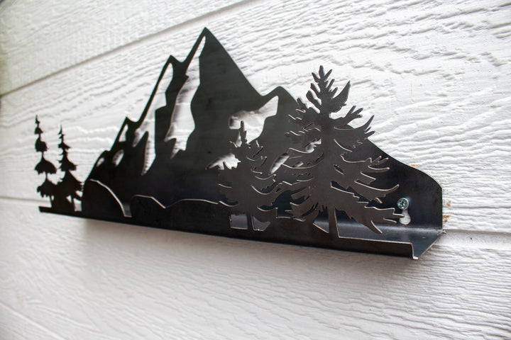 Floating Metal Shelf with Mountain and Trees