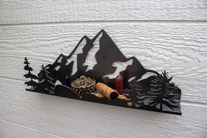 Floating Metal Shelf with Mountain and Trees