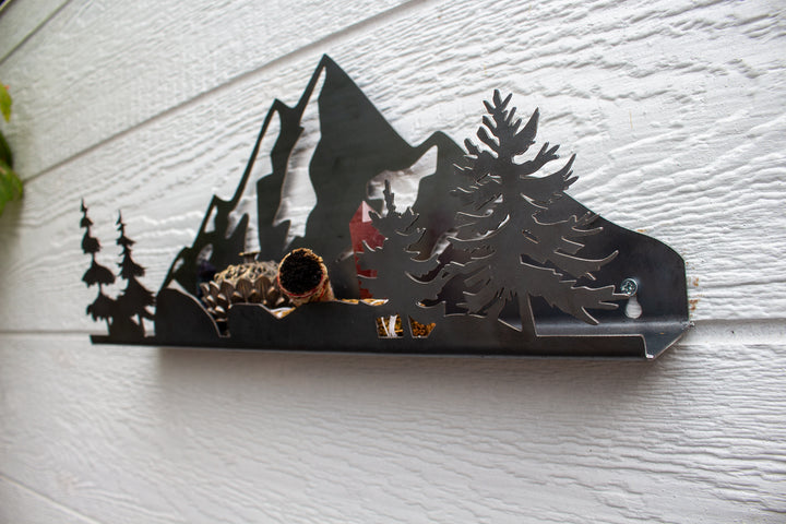 Floating Metal Shelf with Mountain and Trees