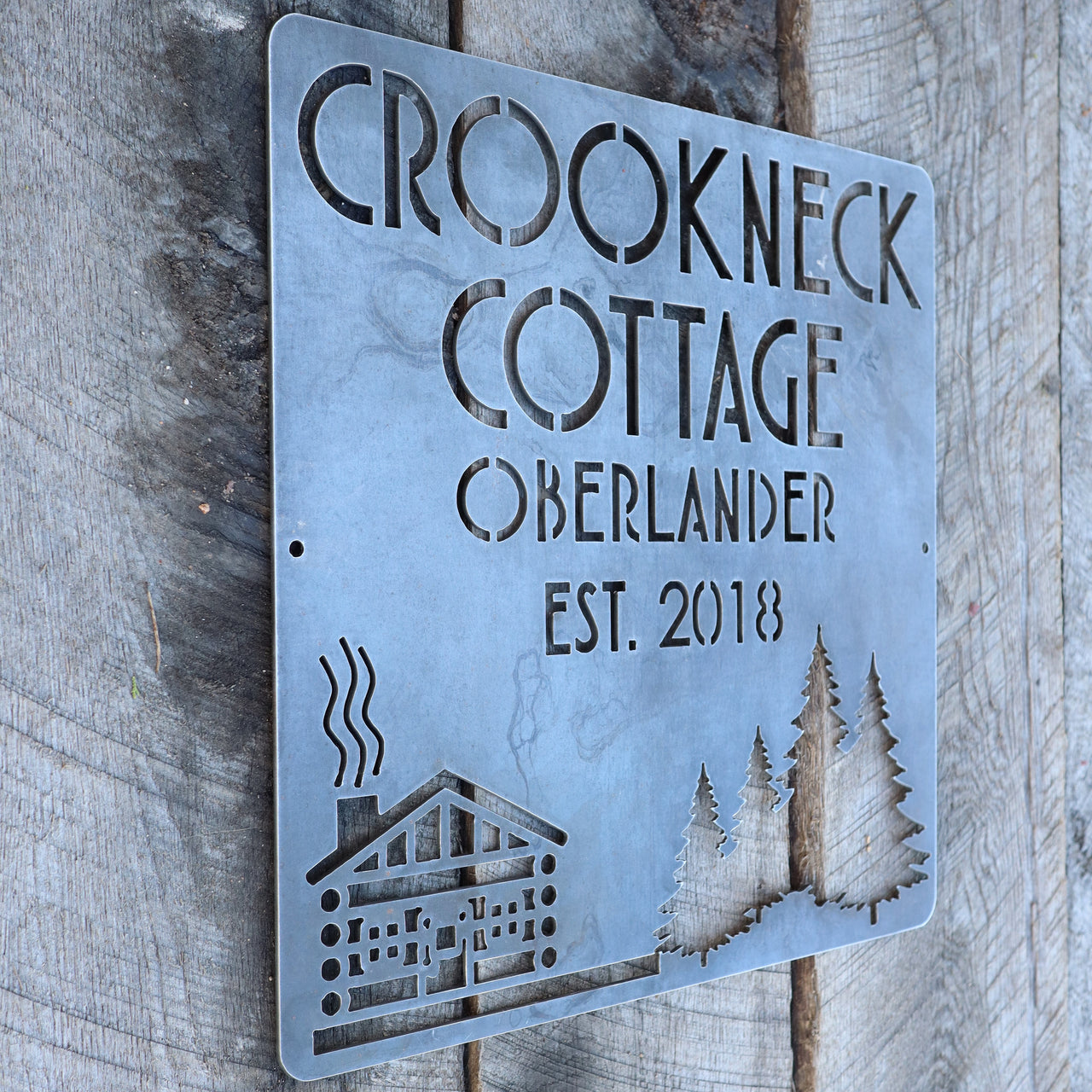 Personalized Metal Rustic Cabin Home Sign - Customize With Name, Established Date - Mountains, Cabins, Trees