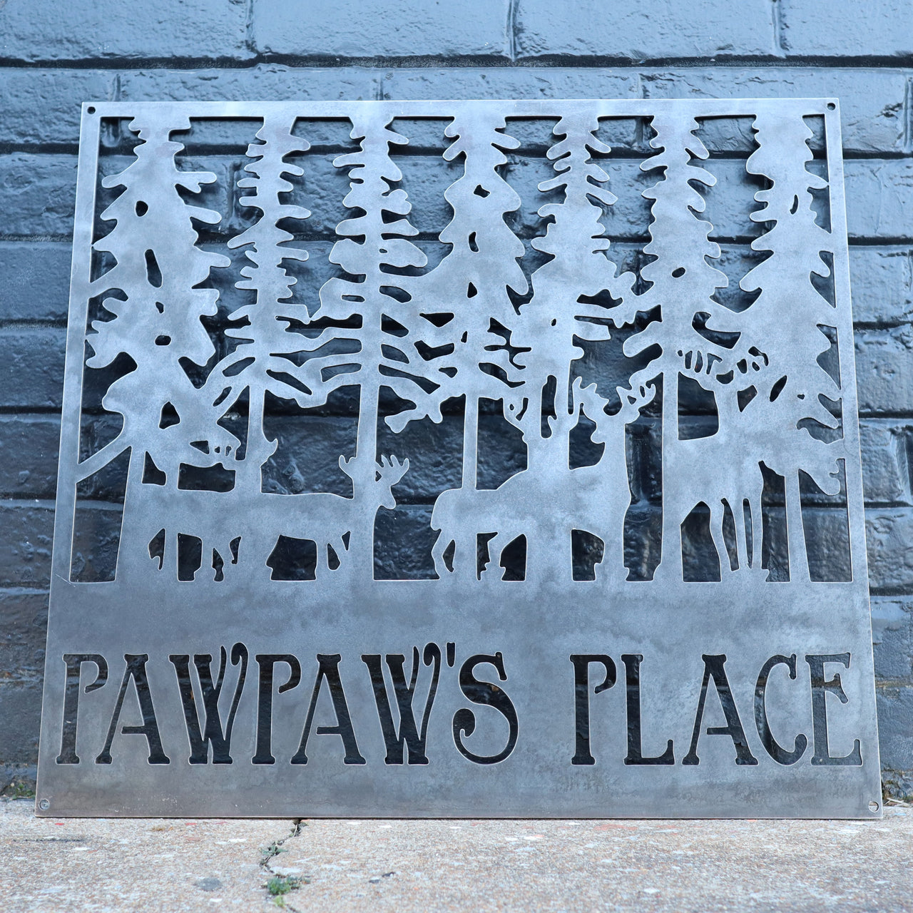 Personalized Modern Rustic Forest Metal Sign - Pawpaw's Place - Woods, Trees, Deer, Buck, Doe