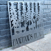 Thumbnail for Personalized Modern Rustic Forest Metal Sign - Pawpaw's Place - Woods, Trees, Deer, Buck, Doe