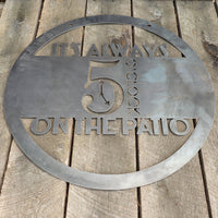 Thumbnail for It's Always 5 O'Clock on the Patio Metal Sign - Hanging Metal Bar Sign - Beach House Decor