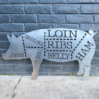 Thumbnail for Pork Cuts Sign - Kitchen, Butcher Shop, Barbecue, BBQ, Pig Metal Sign