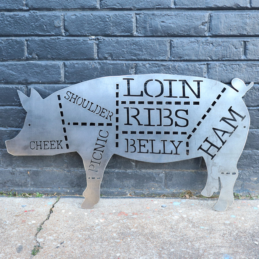 Cuts of Pork | Rustic store Metal Pig | BBQ Signs | Bacon