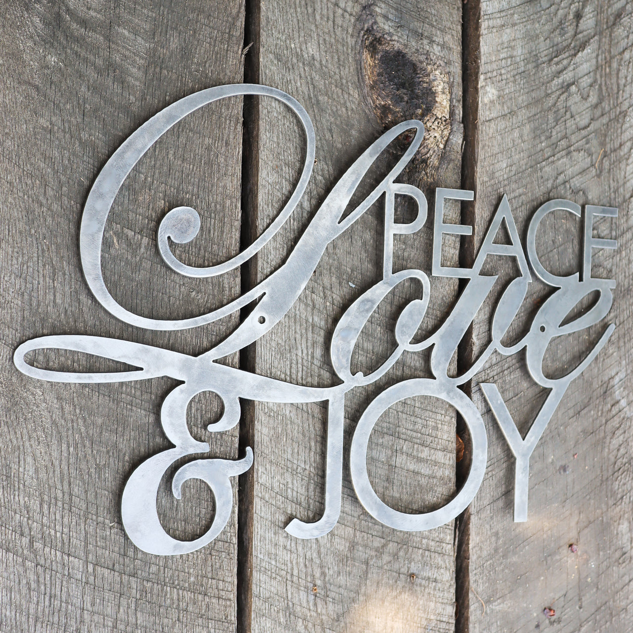 Peace Love & Joy - Holiday Metal Sign - Inspirational Home Decor