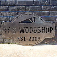 Thumbnail for Personalized Woodshop Metal Sign - Vintage Workshop Decor - Man Cave Garage Wall Art