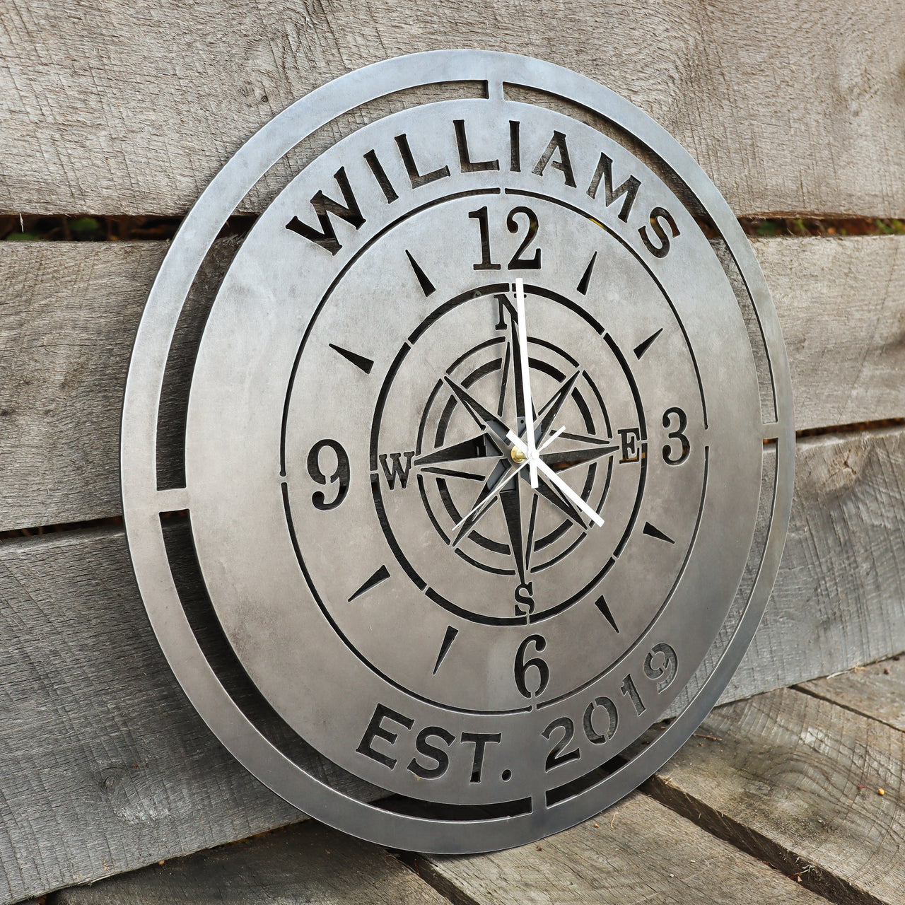 Personalized Compass Wedding Metal Clock - Rustic Nautical Home Decor  - 24" Diameter Established Date Wall Art