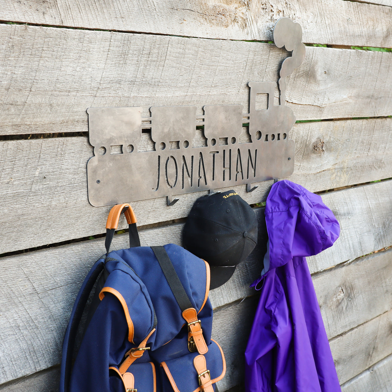 Kids Train Coat Rack - Back to School Personalized Hanger Hooks - Wall Mount Organization Decor