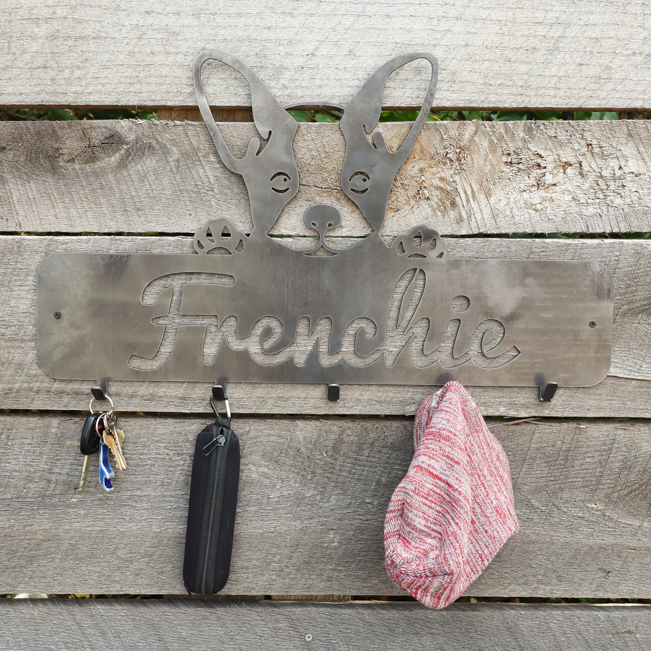 Puppy French Bulldog Coat Rack - Personalized Dog Leash Holder Hooks - Wall Mount Organization Decor