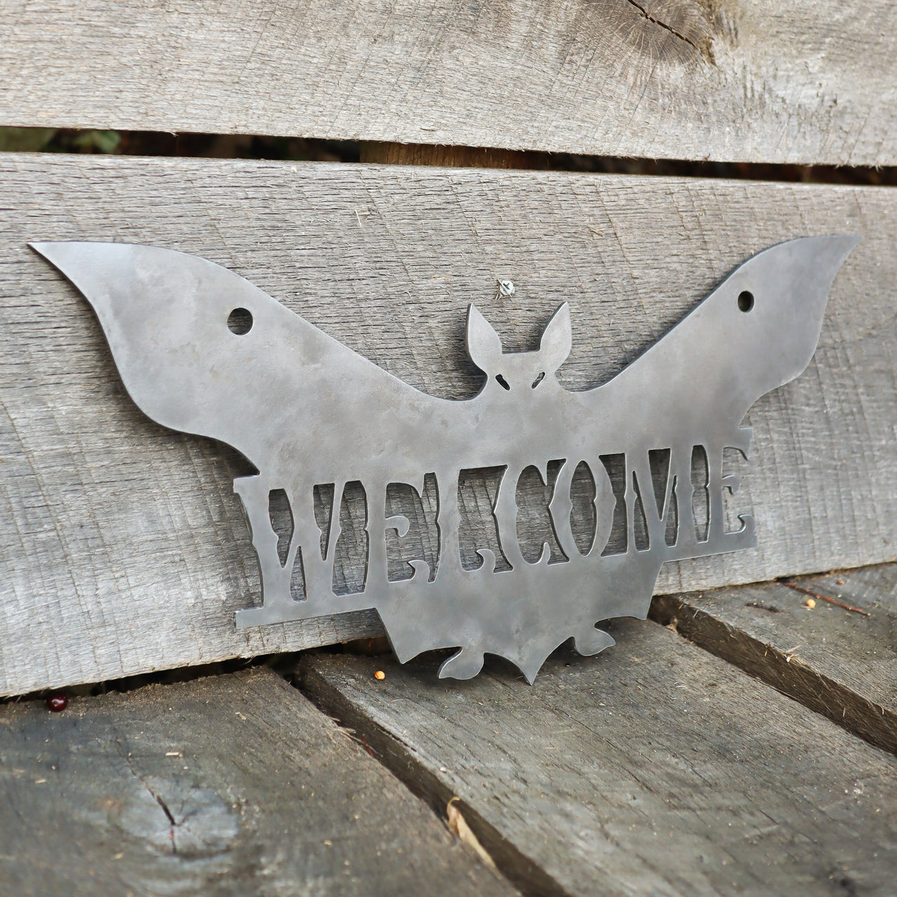 Personalized Halloween Welcome Sign - Spooky Metal Bat Door Decor - Front Porch Fall Art