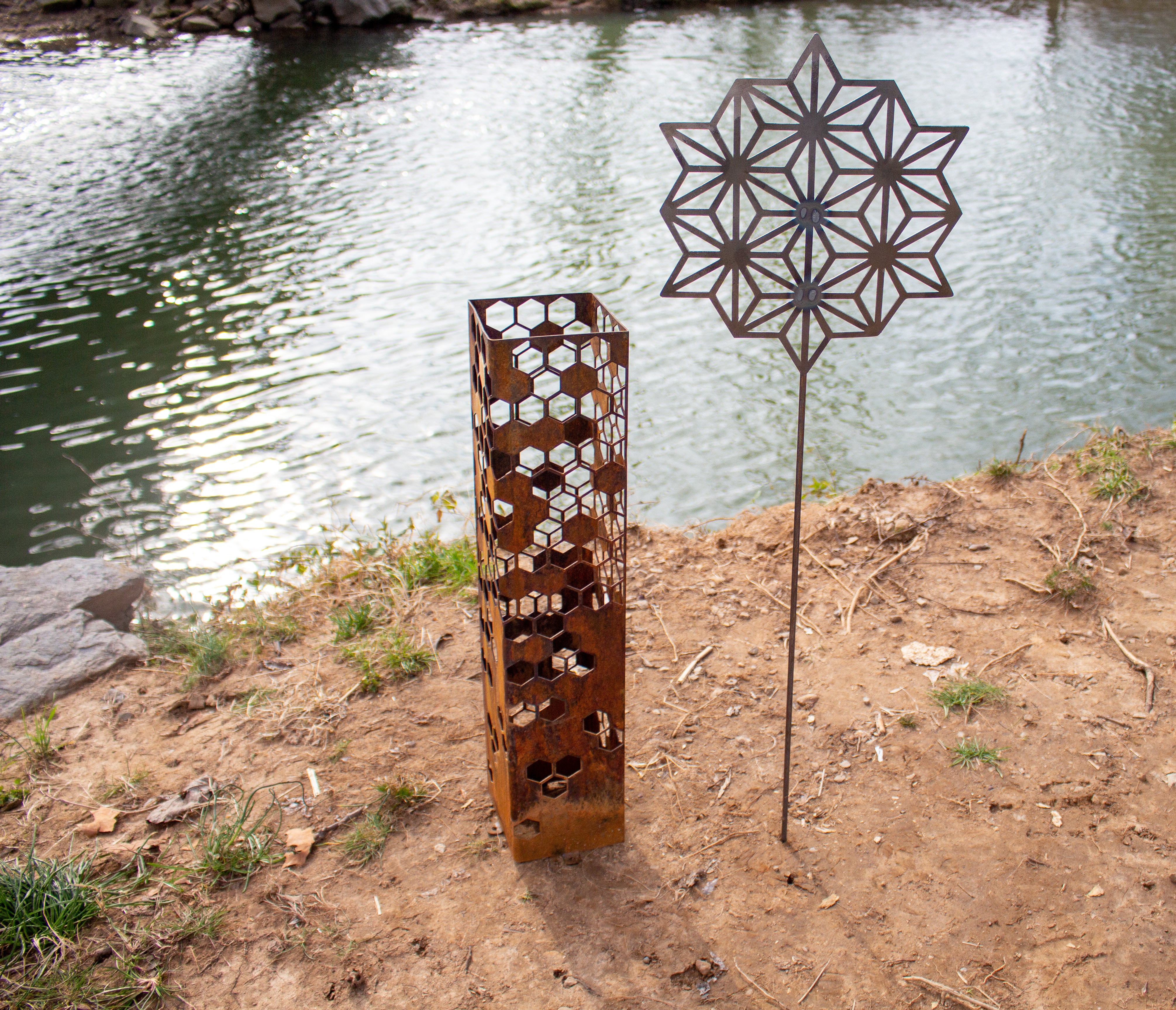 Beehive Garden Column | Rusted Steel Landscape Sculpture