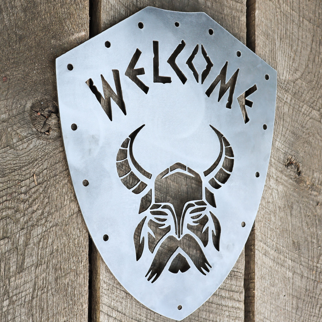 Welcome Viking Shield - Nordic Metal Front Door Sign - Norse Wedding, Kids Room, Man Cave Decor