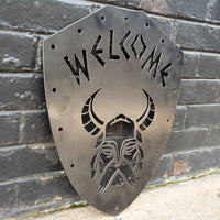 Thumbnail for Welcome Viking Shield - Nordic Metal Front Door Sign - Norse Wedding, Kids Room, Man Cave Decor