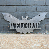 Thumbnail for Personalized Halloween Welcome Sign - Spooky Metal Bat Door Decor - Front Porch Fall Art