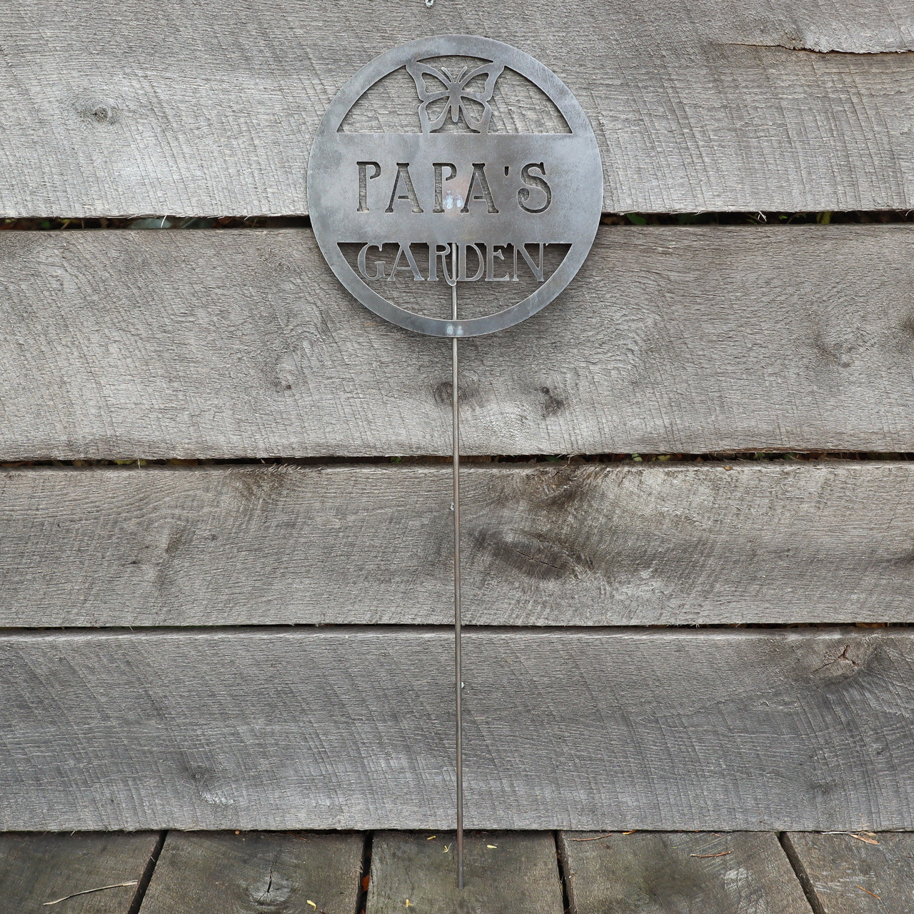 Personalized Metal Garden Stake - Papa's Garden Butterfly Gardening Decor - Dedication Memorial Yard Art Marker