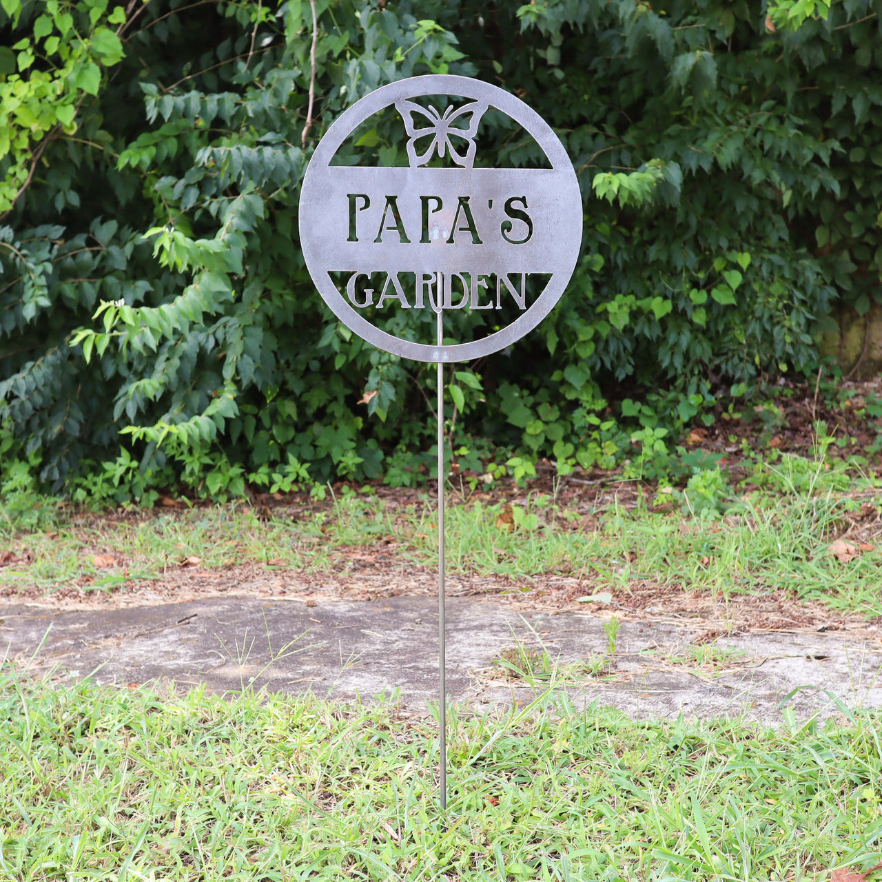 Personalized Metal Garden Stake - Papa's Garden Butterfly Gardening Decor - Dedication Memorial Yard Art Marker