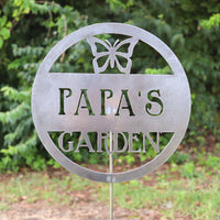 Thumbnail for Personalized Metal Garden Stake - Papa's Garden Butterfly Gardening Decor - Dedication Memorial Yard Art Marker