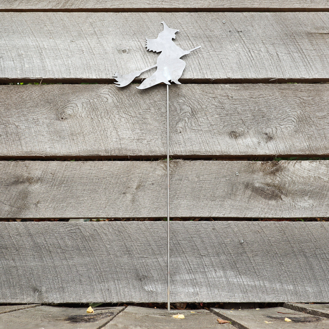 Metal Witch Garden Stake - Halloween Steel Lawn Decor - Fall Yard Art Marker