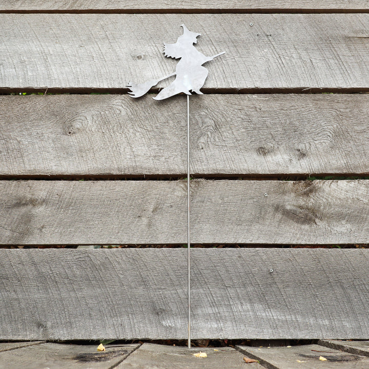 Metal Witch Garden Stake - Halloween Steel Lawn Decor - Fall Yard Art Marker