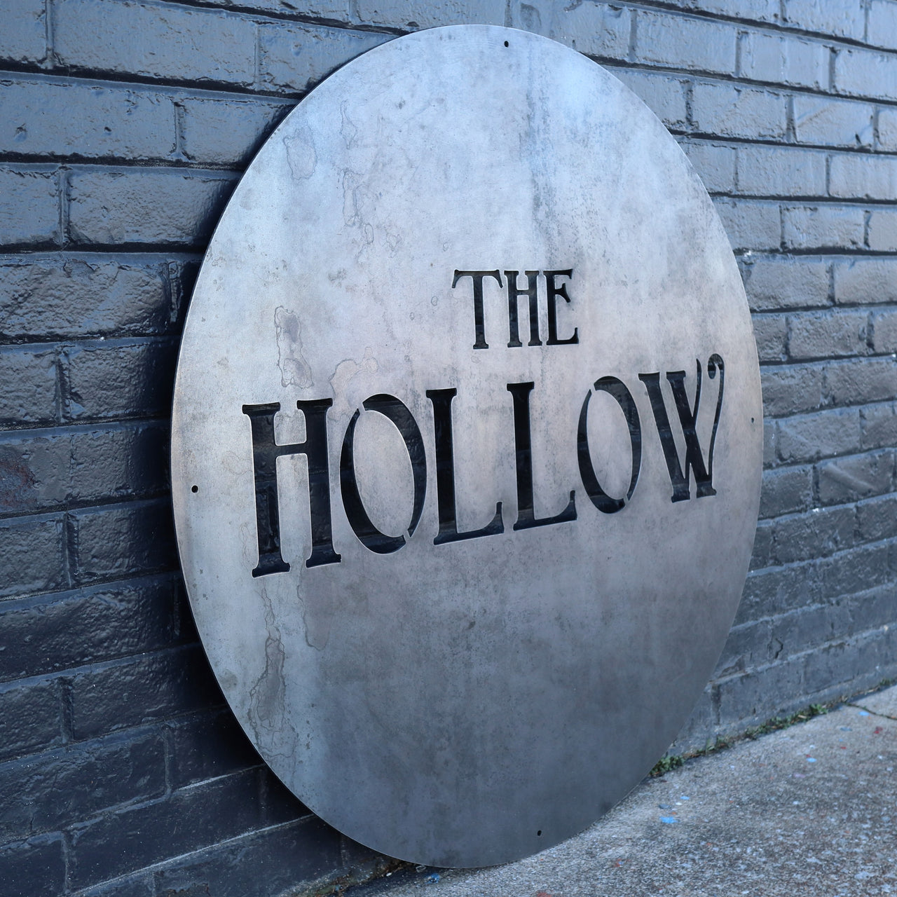 Personalized Minimalist Metal Circle Sign - The Hollow -  Rustic Round Wall Decor