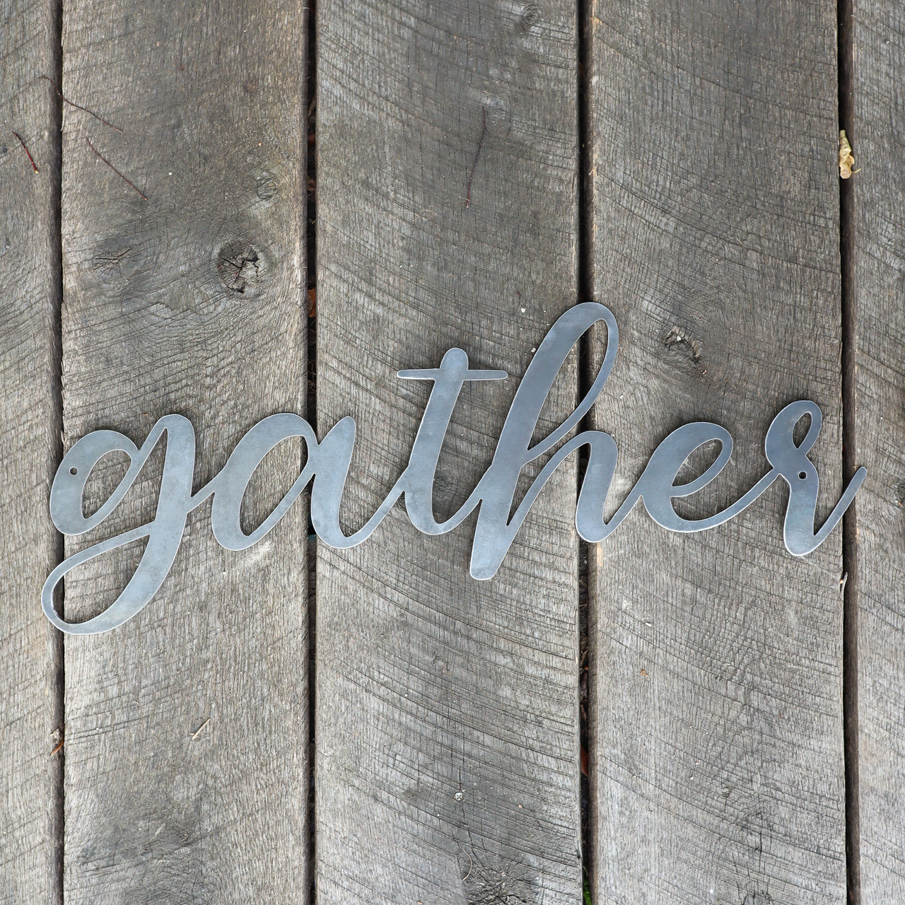 Gather Metal Sign - Rustic Cursive Word Home Decor - Farmhouse Kitchen Dining Wedding Wall Art