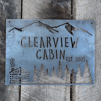 Thumbnail for Personalized Rustic Metal Cabin Wilderness Sign - Mountain Cabin Wall Art