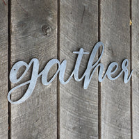 Thumbnail for Gather Metal Sign - Rustic Cursive Word Home Decor - Farmhouse Kitchen Dining Wedding Wall Art