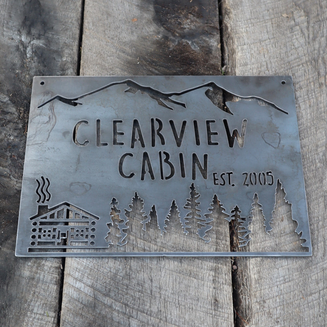 Personalized Rustic Metal Cabin Wilderness Sign - Mountain Cabin Wall Art