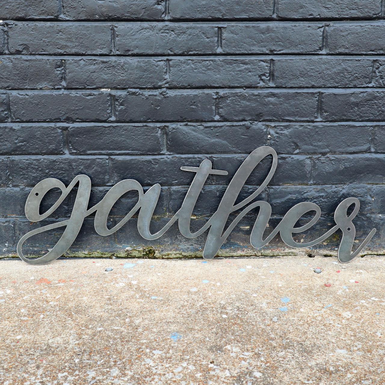 Gather Metal Sign - Rustic Cursive Word Home Decor - Farmhouse Kitchen Dining Wedding Wall Art