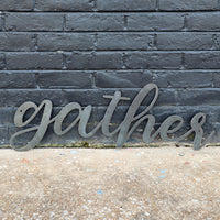 Thumbnail for Gather Metal Sign - Rustic Cursive Word Home Decor - Farmhouse Kitchen Dining Wedding Wall Art