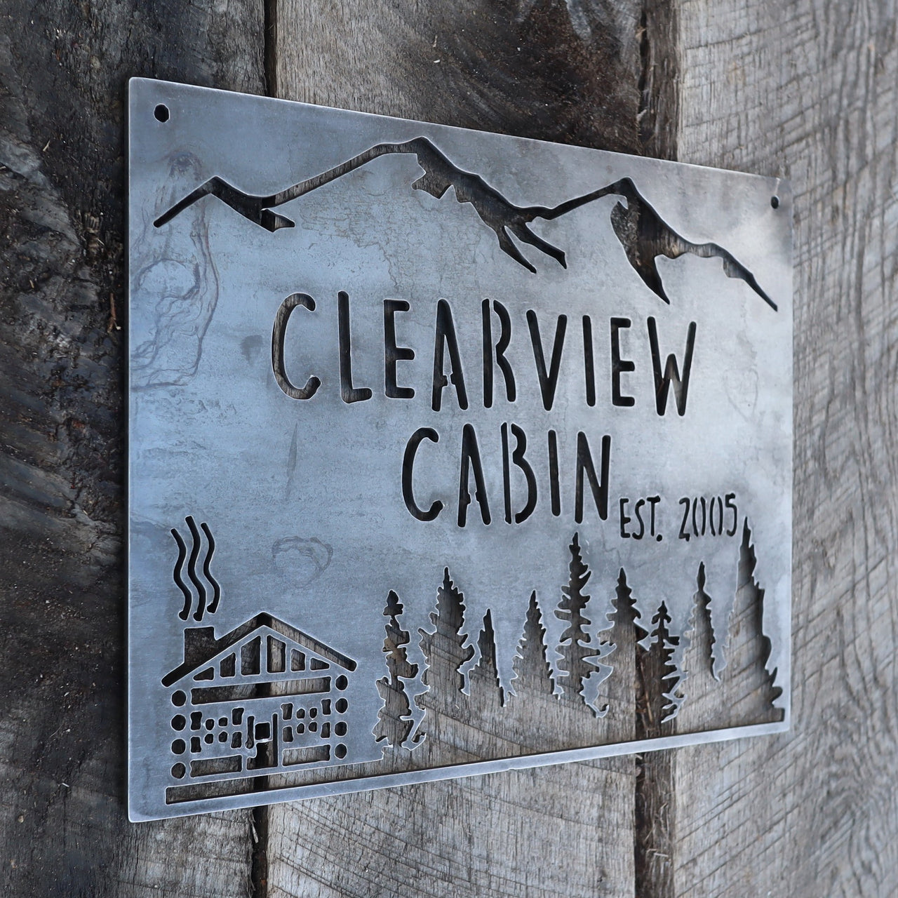 Personalized Rustic Metal Cabin Wilderness Sign - Mountain Cabin Wall Art