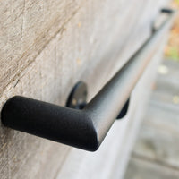 Thumbnail for Skinny Round Metal Handrail with Square Returns - ADA Compliant Return Wall Mount Grab Rail - Modern Stair Rail